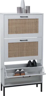 Produktbild von Schuhschrank HWC-N92, Schuhkipper Schuhregal, 3 Fächer Rattanfront Melamin, 126x63x24cm  weiß
