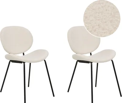 Produktbild von BELIANI Esszimmerstühle 2er Set Weiß aus Bouclé Schwarze Beine Modernes Retro Design für Esszimmer