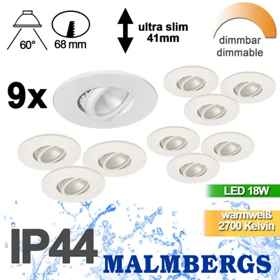 Produktbild von 9er Set LED Spots dimmbar weiß schwenkbar 18W IP44 MD-350