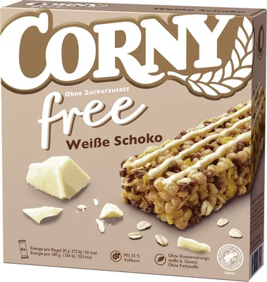 Produktbild von Corny Müsliriegel FREE Weiße Schokolade, 6x20g