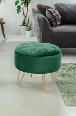 Produktbild von Eleganter DRAVIEN Hocker mit Stauraum – Flaschengrün/Gold