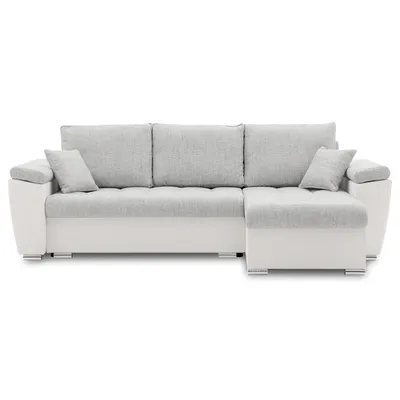 Produktbild von Ecksofa VEGAS 250/160 RECHTS mit schlaffunktion und Bettkasten - L-förmig - Eckcouch in modernem Design - Hellgrau & Weiß