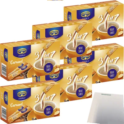 Produktbild von Krüger Family Kaffee-Sticks 3in1 Caramel 6er Pack (6x169g Packung) + usy Block