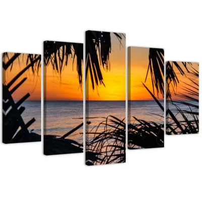 Produktbild von 5-teiliges leinwandbild meer bei sonnenuntergang 150x100 cm Feeby orange wandbild bereit zum aufhängen