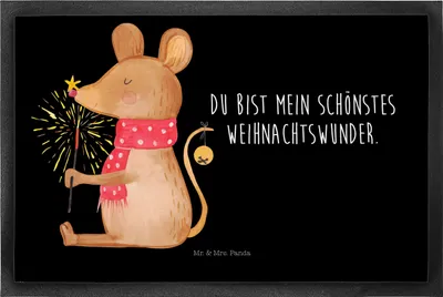 Produktbild von Mr. & Mrs. Panda Fussmatte Maus Weihnachten 50 x 75 cm - Schwarz - Geschenk, Frohe, Fußabstreifer, Weihnachtsmotiv, Schmutzfänger, Schmutzmatte, Bodenvorleger, fußmatte
