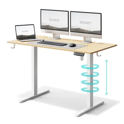 Produktbild von Sense7 Nojo Elektrisch Höhenverstellbarer Schreibtisch 120 cm Kiefer Optik Gaming Tisch Sitz-Steh-Funktion Memory Ergonomisch PC Tisch Weißes Gestell