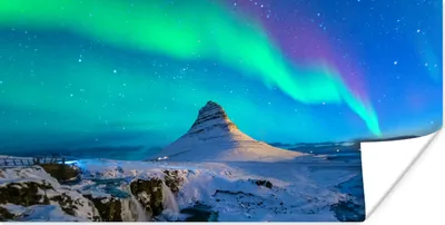 Produktbild von MuchoWow® Poster Nordlichter - Berge - Island 160x80 cm - Foto Poster