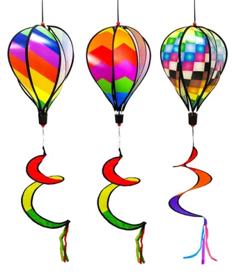 3er-Set Heißluftballon-Windspinner, 130 cm, Regenbogen, Garten-Deko