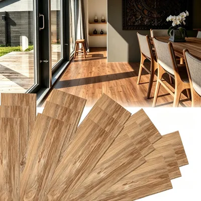Image de QEENTOE : Dalles de sol en PVC vinyle adhésives, installation facile, imperméables et antidérapantes, imitation bois naturel (36 pièces, 5,02 m²)