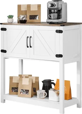 Obrázok produktu pre Kávový barový skriňa - Sideboard-Buffetschrank - Vidiecky štýl - 80 x 35 x 88 cm - Trojstupňový úložný priestor - Magnetické dvere - Pre obývačku a vstupnú halu