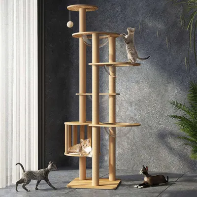 Image de Arbre à chat robuste de 183 cm, avec un poteau en jute pour faire ses griffes et 4 cachettes