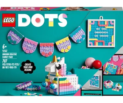 Produktbild von LEGO 41962 DOTS Einhorn Familienkreativset, Spielzeug Bastelset mit Schmuckkästchen, 2x Armband, Message Board und Party-Deko, Spielzeug