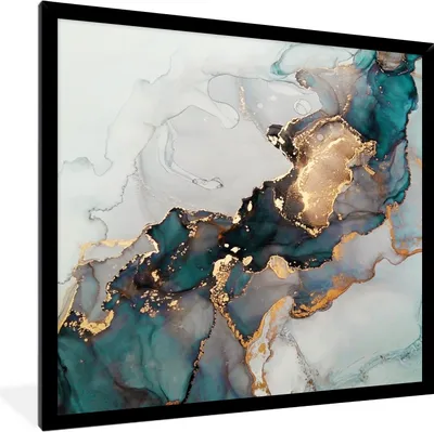Produktbild von MuchoWow® Gerahmtes Poster Blau - Marmor - Gold 40x40 cm - Poster mit Schwarzem Bilderrahmen Wandposter Rahmen Foto Bilder - Mit Rahmen - Wanddekoration Schlafzimmer