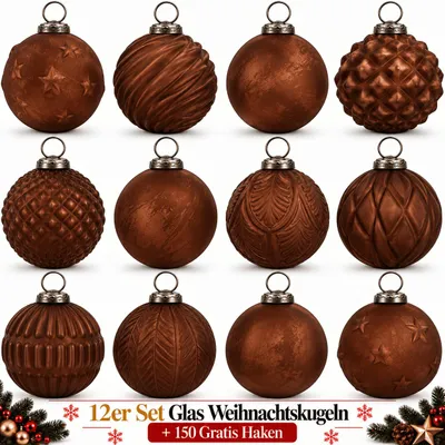 Produktbild von Weihnachtskugeln Glas 12er Set Christbaumkugeln Baumschmuck Kugeln Braun I195