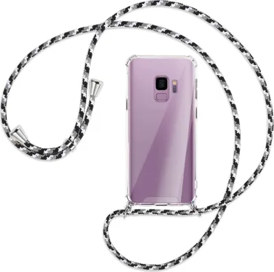 Produktbild von Handykette Backcover-Schutzhülle mit Band (Metall silberfarben) für Samsung Galaxy S9 - schwarz/grau/weiß