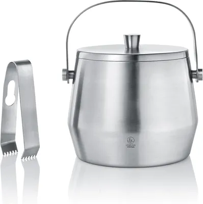 Productafbeelding van Vienna - Dubbelwandige ijsemmer - 1 liter - Deksel en tang - RVS Cubo hielo con pinzas inox