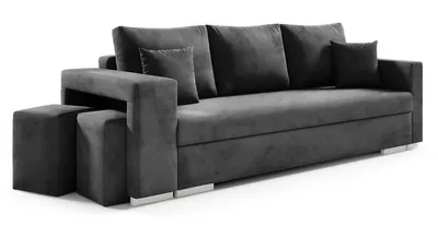 Produktbild von Schlafsofa TANGO, Sofa mit Schlaffunktion und Bettkasten, Klappsofa, Schlafcouch inkl. Zwei Puffer, Veloursstoff, Couch in Frabe: Grau