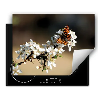 Produktbild von DarHaus Herdabdeckplatte 80x52 cm Anti Rutsch Matte Aufrollbar, Schmetterling - Blume