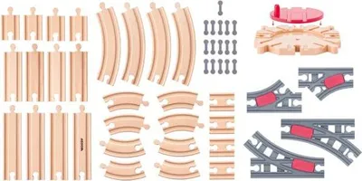Obrázok produktu pre Sada koľajníc Woody, 50 dielov, s otočnou platňou a príslušenstvom