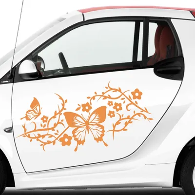 Produktbild von Aufkleber - 2 Stk. Autoaufkleber Butterfly Rankelement je 70cm x 31cm orange - Tuning Carystyling Heckscheibe Auto