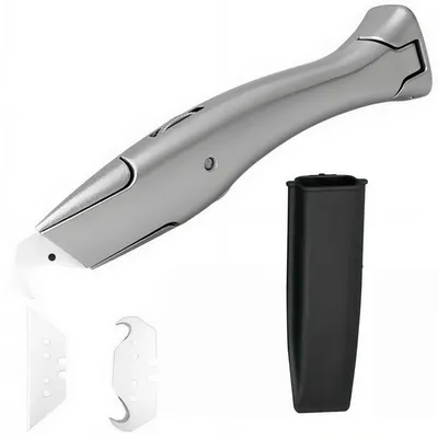 Immagine prodotto di Set di 4 coltelli professionali per tappeti, con lame a forma di trapezio, in alluminio color argento