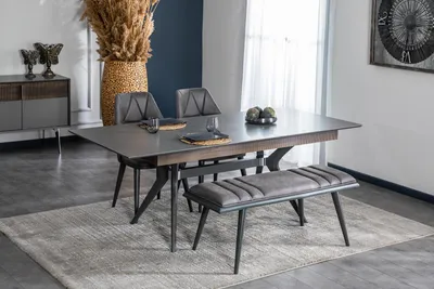 Produktbild von Grauer Stuhl Designer Esszimmer Stühle Sitzstuhl Lehnstuhl Textil Holz
