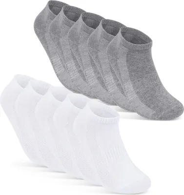 Produktbild von Sneaker Socken Damen & Herren "Premium Sneaker" 10 Paar Atmungsaktiv mit Mesh-Streifen Schwarz Weiß Grau Baumwolle 16510 - 5xGrau 5xWeiß 35-38