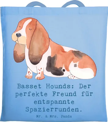 Produktbild von Mr. & Mrs. Panda Tote Bag Basset Hound Freund - Sky Blue - Geschenk, Loyalität, Hunderassen Eigenschaften, dokumententasche, Tasche, Familienhund, Shopping, Vielfalt