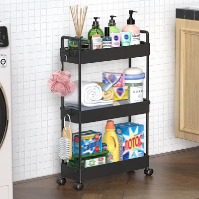 Image de Omgoods - Chariot de rangement à 3 niveaux - Organisateur mobile pratique pour les petits espaces
