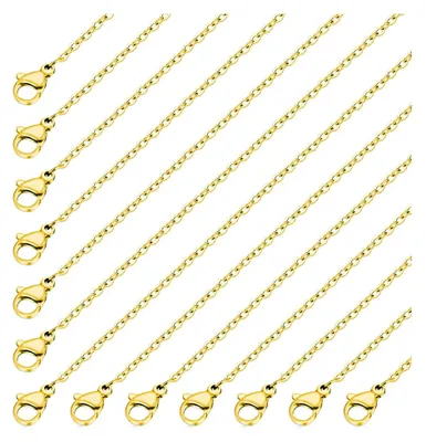 Produktbild von 10 Stück goldfarbene Edelstahl Halskette 45 cm Gliederkette mit Karabinerverschluss für Bastelarbeiten