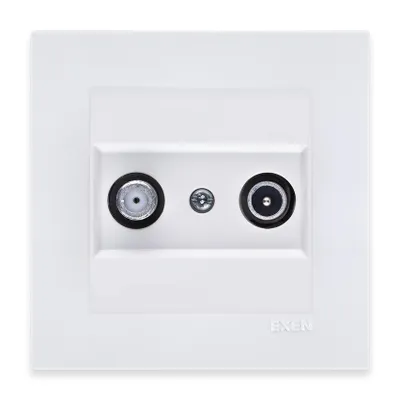 Image de Prise de raccordement satellite TV-SAT, embout, blanc + cadre blanc, EXEN