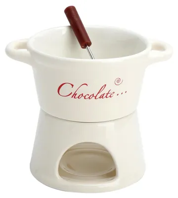 Produktbild von Keramik Schokofondue Set mit Gabel 300ML Mini Porzellan Topf für Schokolade Käse Butter