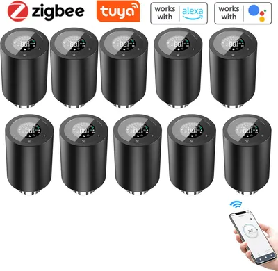 Produktbild von 10X Smart Heizkörperthermostate Thermostatventil Heizkoerperventil APP-Steuerung Kompatibel mit Alexa Google Assistant Kindersicherung Thermostat Heizung LED-Anzeige,Schwarz