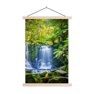 Produktbild von MuchoWow® Textilposter Dschungel - Wasserfall - Australien - Pflanzen - Natur 120x180 cm mit holzfarbenen Rahmen - Textil-Plakat
