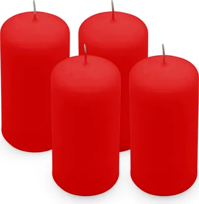 Immagine prodotto di 1.09 Candele di cera vera CANDELA A PILLOLA - Set di 4 candele di Ø50x100 mm ciascuna - Colore: rosso