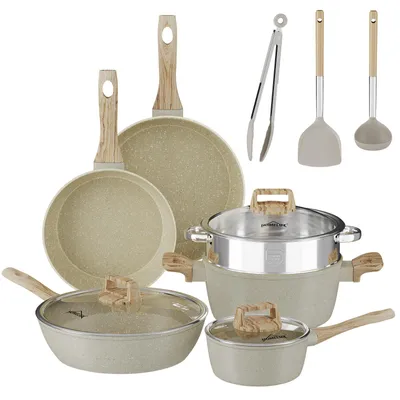 Produktbild von Topfsets, 12-teilige Kochtopfset Antihaft-beschichtete, Aluminium Topfset Induktion Induktionstöpfe mit Deckel, ,Töpfe & pfannen, Beige