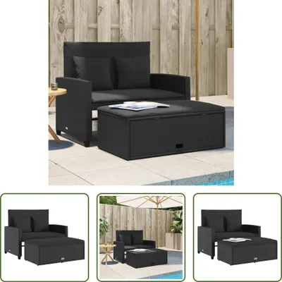 Zdjęcie produktu dla The Living Store sofa ogrodowa z poduszkami 2-osobowa czarny polirattan