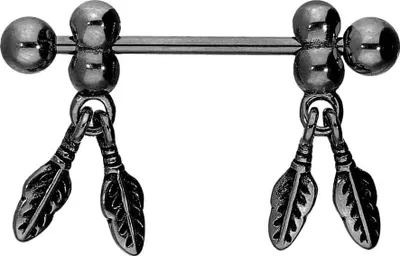 Produktbild von Brustwarzenpiercing, Zungenpiercing, Intim-Piercing Chirurgenstahl Nippelpiercing FEDERN  Schwarz Stablänge: 16mm