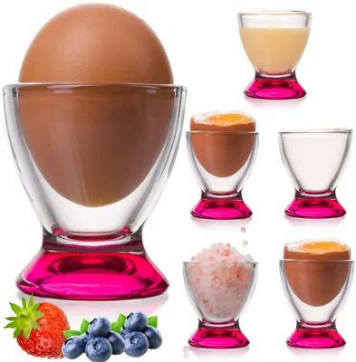 Produktbild von PLATINUX Rosa Eierbecher Set (6-Teilig) aus Glas Eierständer Eierhalter Frühstück Egg-Cup Brunch Geschirrset