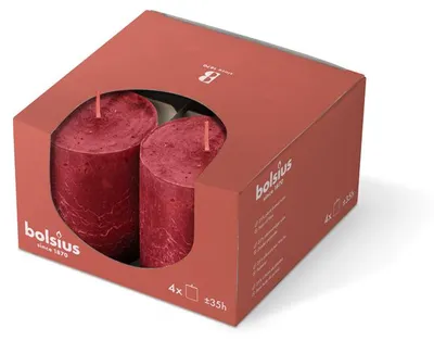 Produktbild von Bolsius Stumpenkerze Rustik Ø 6,8 x 8 cm zartes rot 4er Pack