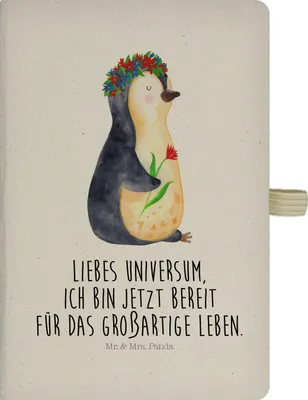 Produktbild von Mr. & Mrs. Panda Journal Pinguin Blumen - Transparent - Geschenk, Wünsche, Blumenkranz, Positiv, Notizbuch A5, Tagebuch, Skizzenbuch, Universum, Kladde