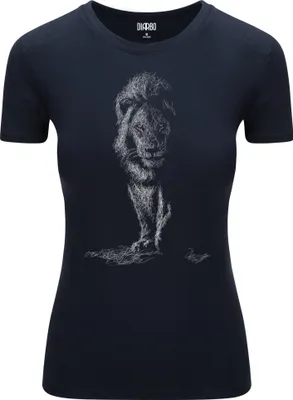 Produktbild von Diarbo Damen T-Shirt mit Tierliebhaber Druck Skizze eines Jagdlöwe Dunkelblau Gr.XXL