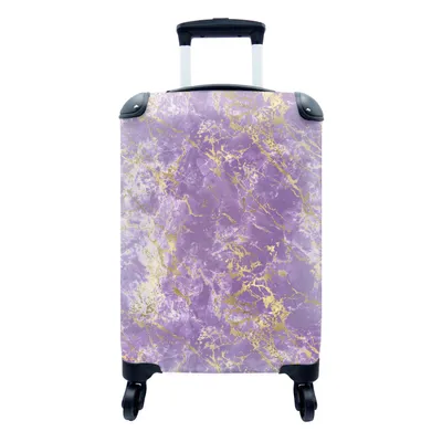 Produktbild von MuchoWow® Koffer Handgepäck Trolley Rollkoffer Kleine Reisekoffer mit 4 Rollen - Marmor - Lila - Gold - Muster - Cabin Size < 55x40x23 cm & 55x40x20 cm - Fotokoffer - Kabinenkoffer - Boardgepäck - Reise-Box - Reisekoffer - Reisegepäck - Koffer mit Bild - Trolley für Kinder