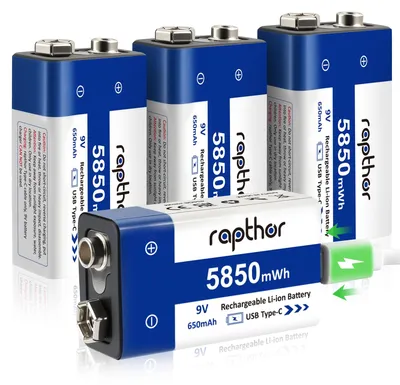 Productafbeelding van 9 V 650 mAh Lithium Batterij, 5850 mWh Oplaadbare Blokbatterij (4 stuks)