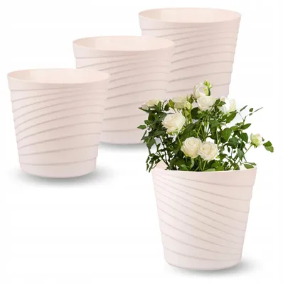 Obrázek produktu pro OMAGO Moderní květináč s reliéfním vzorem, béžová barva, 22 cm
