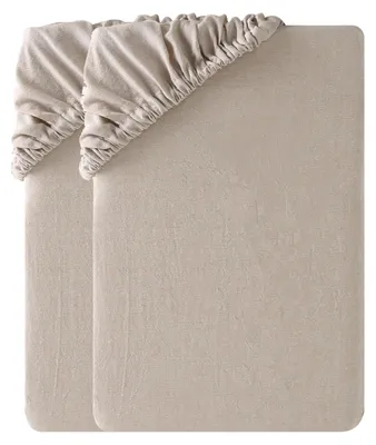 Productafbeelding van Set met 2 spreihoeslakens (90 x 190 cm), 100% gewassen katoen, ademend met een linnenachtige textuur, gecertificeerd volgens , kleur: abrikoos