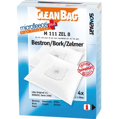 Zdjęcie produktu dla Cleanbag M 111 ZEL 8, Worek na kurz, Biały, Syntetyk, Bestron/Bork/Zelmer, Pudełko, 5 szt.