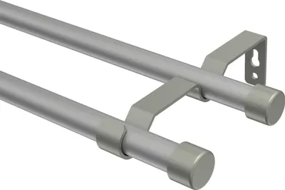 Produktbild von Interdeco Gardinenstange / Vorhangstange Silbergrau / Chrom matt, Typ Olymp Lucan (Kappe), 16 mm Ø 2-läufig, 100 cm