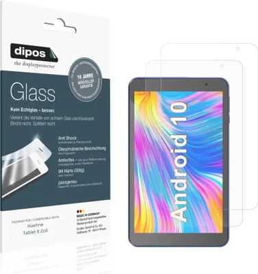 Produktbild von 2x Schutzfolie für Haehne Tablet 8 Zoll matt - Anti-Shock 9H Folie dipos Glass Kunststoffglas