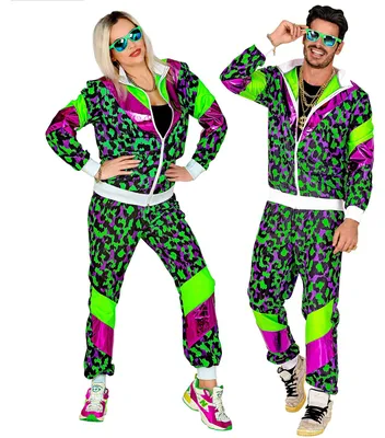 Imagen del producto de Traje de entrenamiento estilo animal, color verde, talla XL. Ideal para fiestas de los años 80: incluye parte superior y pantalón